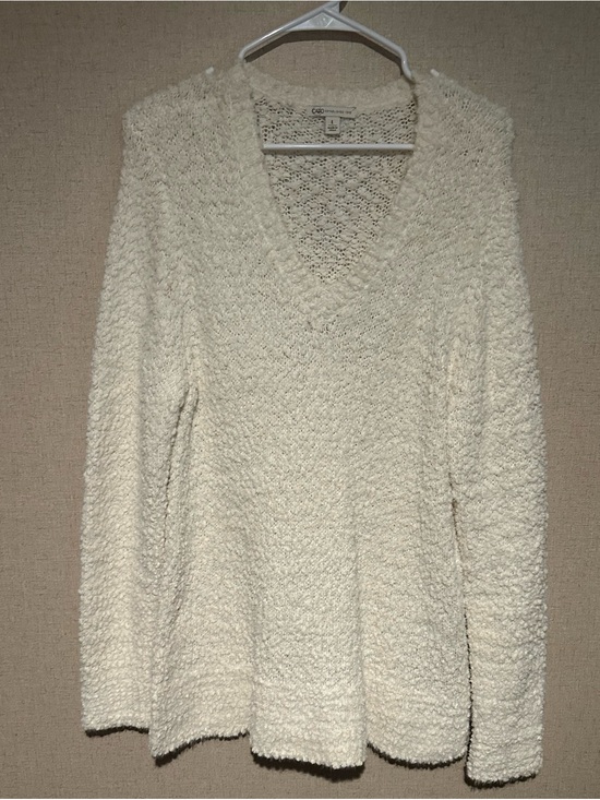 Cato Sweaters - Cato Large Cream V-Neck Cozy Popcorn Textured Knit Tunic Sweater